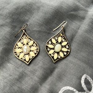 Elegant Gold and Cream Teardrop Earrings